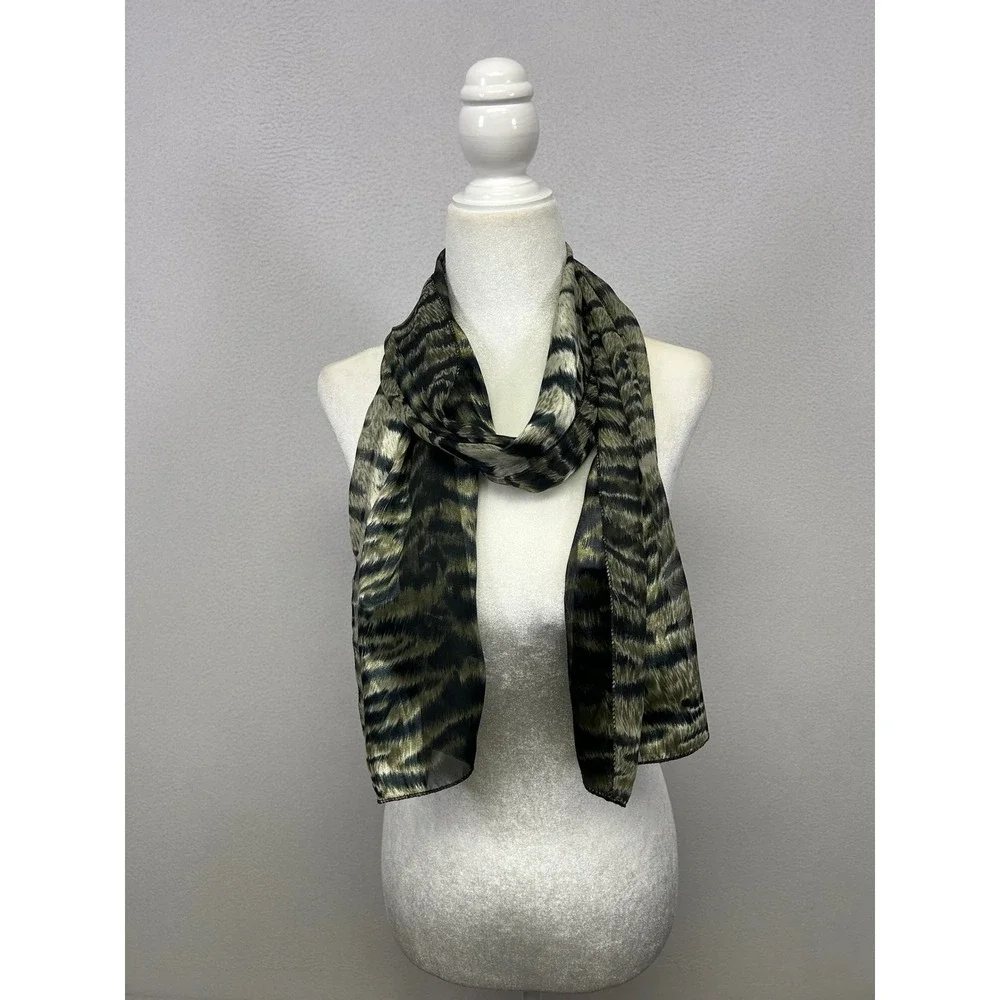 Safari Animalier Unbranded Womens OS Green Tiger Stripe Silk Feel Sheer Scarf